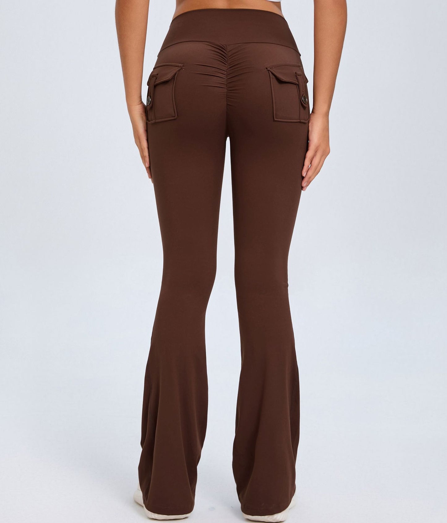 Fitness Flared Byxor med Fickor IYoga ns Mode Smala Hög Midja Sportbyxor Scrunch Butt Booty Träningslyft Leggings